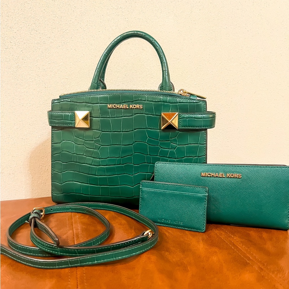 Michael Kors Green Satchel with Gold Accents